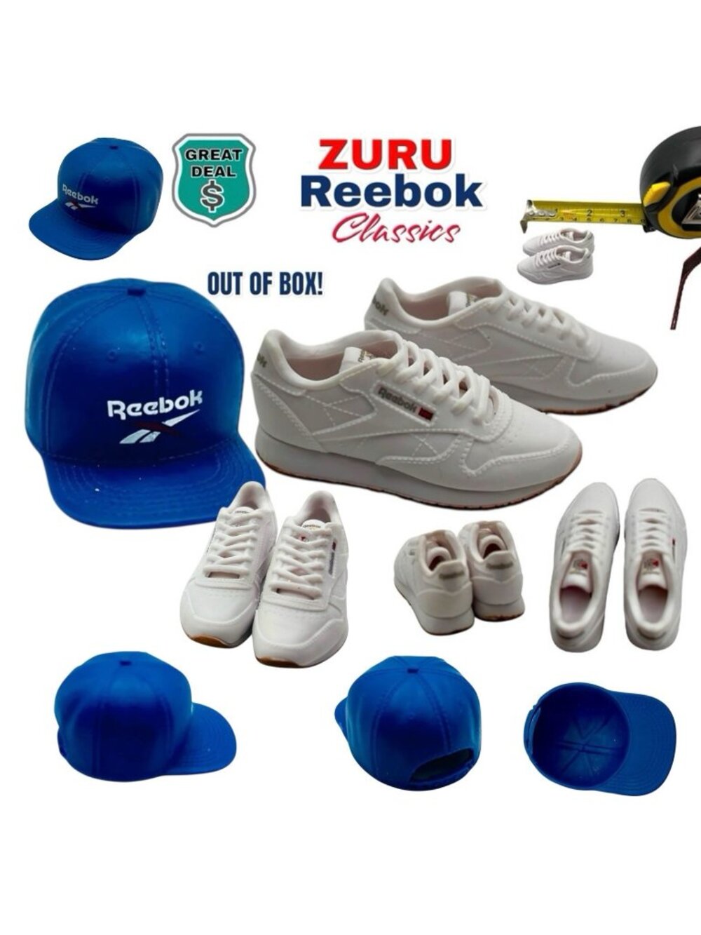 Zuru Mini Brands Reebok Classics White Low Top Sneakers Toy Shoes & Cap. No Box.